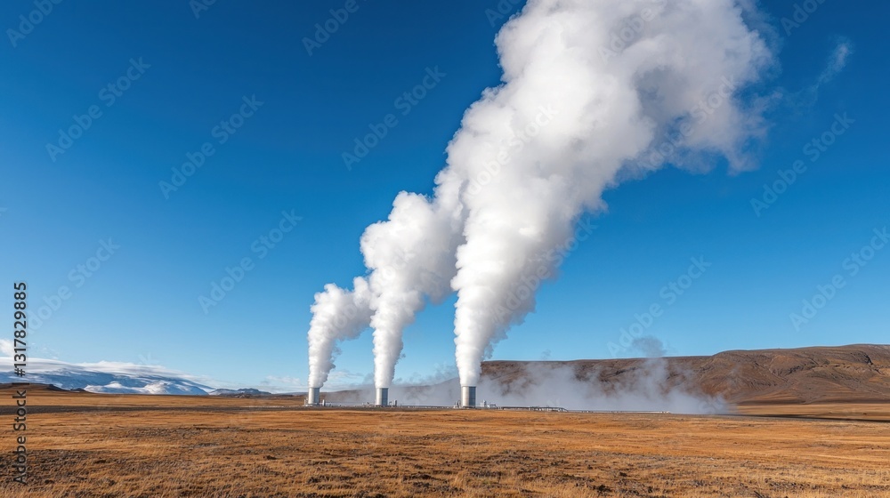 Curated visual reference: Geothermal Environmentally Friendly Reference: Geothermal Power Plant Steam Rising Eco Friendly Energy Generation In