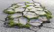 © Azril - Cracked asphalt road with weeds, urban decay, infrastructure problem