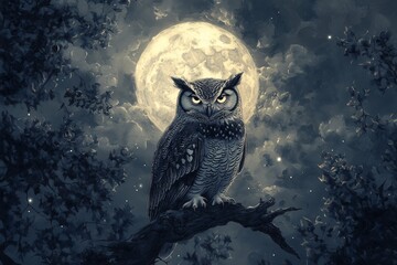  Owl Under Full Moon