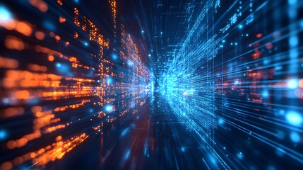 Digital Divide: A captivating display of digital information and data streams flowing across a split perspective, portraying the essence of digital connectivity.