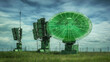 © artzone - Green Radar Dome And Antennas In Field With Cloudy Sky Green Radar Dome And Antennas Technology Military Surveillance Defense Communication Security