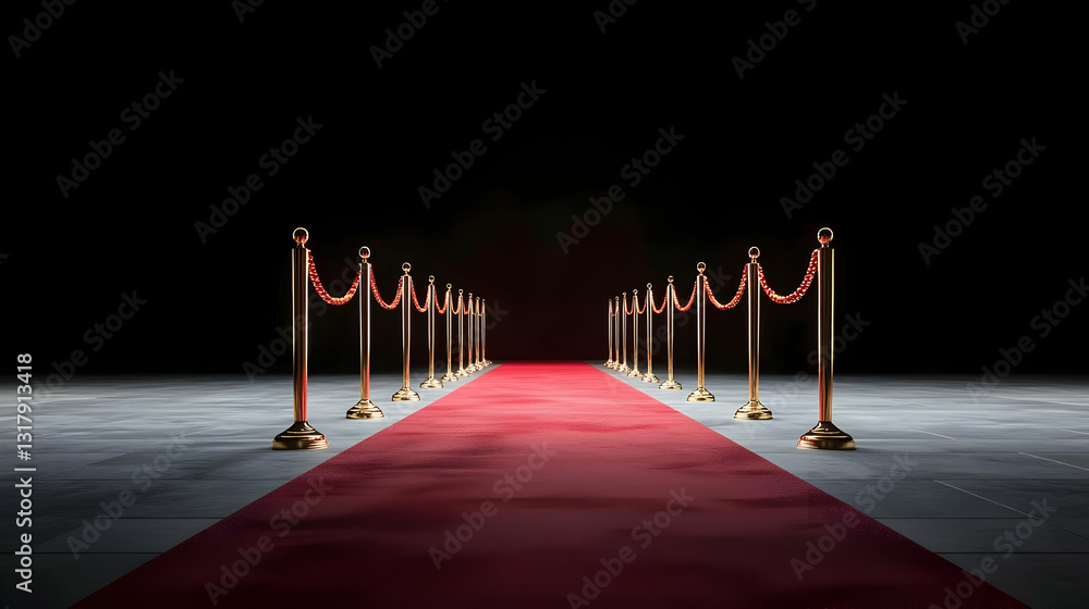 Grand Red Carpet Entrance With Gold Stanchions And Velvet Ropes In A ...