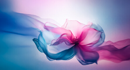 Wall Mural - soft abstract flower in pink and blue hues with flowing, gentle petals. a bright background enhances