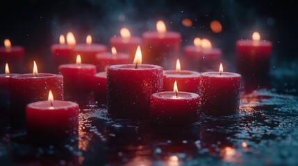 Wall Mural - Candles in the church on a black background
