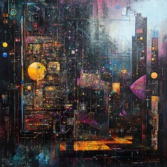 Canvas Print - cyberpunk cityscape: abstract digital art