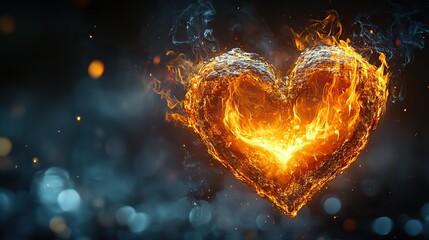 Wall Mural - the sacred heart a burning heart on a black background with copy space