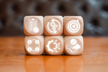 Wall Mural - wooden blocks with procurement management icons symbolizing strategy, efficiency, and business proce