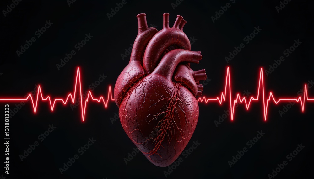 Human Heart Anatomy: 3D Model with ECG Waveform Stock Illustration ...