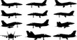 © Assem - Fighter jet aircraft silhouette vector on white background, military vehicle technology, set of air force weapon in black and white.