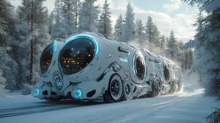 Wall Mural - futuristic train in winter wonderland: a sci-fi journey