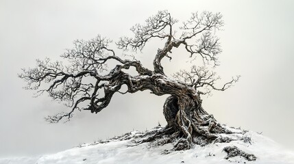 Wall Mural - ancient tree in winter wonderland: a snowy landscape