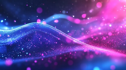 Wall Mural - abstract glittering waves of pink and blue digital landscape: a stunning visual representation of li