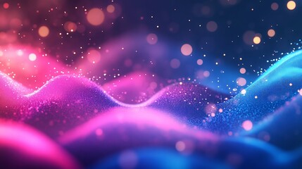 Wall Mural - abstract pink and blue particle wave landscape digital art neon glow