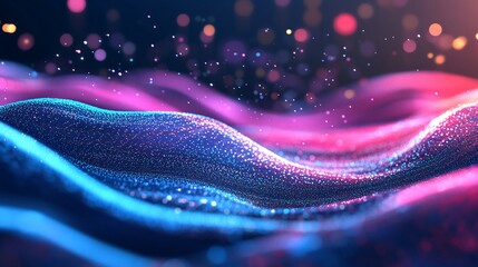 Wall Mural - abstract digital art: glittering waves of pink and blue hues