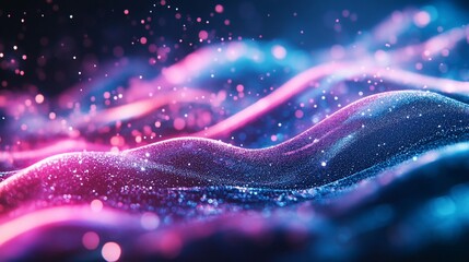 Wall Mural - abstract pink and blue glittering waves digital art: a stunning visual of vibrant energy and cosmic 