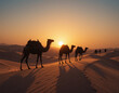 © Aboeyazied - Cinematic Silhouette of Camels at Sunset – Eid Mubarak Wallpaper