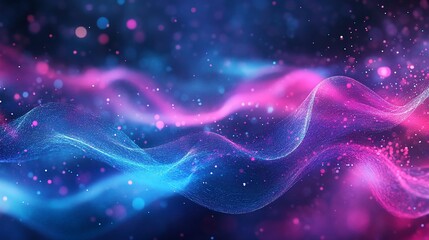 Wall Mural - abstract cosmic waves: vibrant pink and blue nebulae digital art