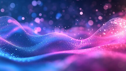 Wall Mural - abstract blue and pink glittering waves digital art background