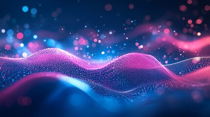 Wall Mural - abstract pink and blue particle wave background digital art
