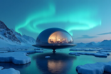floating crystal orb in the arctic