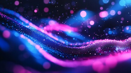 Wall Mural - abstract cosmic nebula blue pink glowing particles waves digital art background