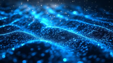 Wall Mural - abstract blue particle wave background digital art design futuristic technology illustration