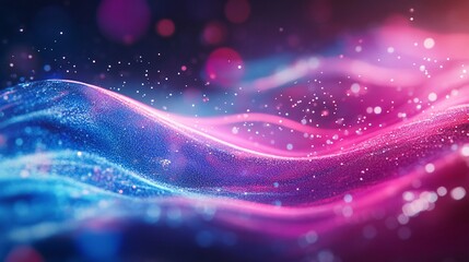 Wall Mural - abstract purple and blue digital wave background texture with glowing particles and bokeh lights