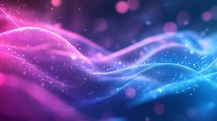 Wall Mural - abstract pink and blue glittering waves digital art background, sparkling particles flowing dynamica