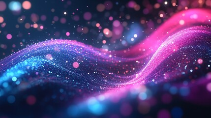 Wall Mural - abstract pink and blue glittering waves digital art background