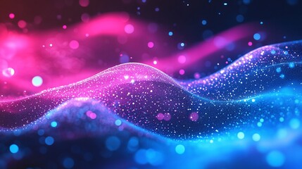 Wall Mural - abstract pink and blue glittering waves digital art background
