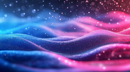 Wall Mural - Abstract Pink and Blue Glittering Waves Digital Art Background Wallpaper
