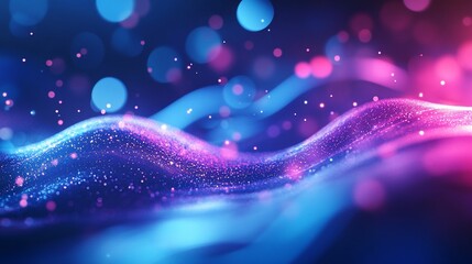 Wall Mural - abstract purple blue glowing wave particle background digital art
