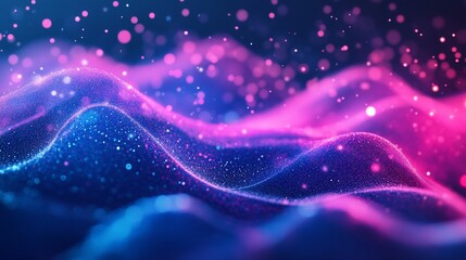 Wall Mural - abstract pink and blue particle wave background digital art neon glowing lights sparkling energy cos