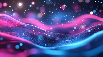 Wall Mural - abstract pink and blue particle wave background digital art neon glowing lights bokeh
