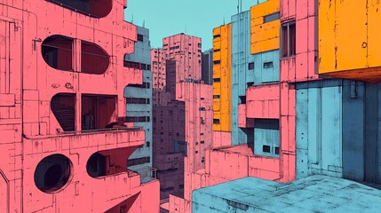 Sticker - futuristic cityscape: vibrant architectural masterpiece