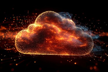 Wall Mural - a glowing cloud rendered with particles floating against dark background