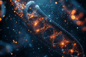 Wall Mural - illuminated chain link with sparkling particles in dark space