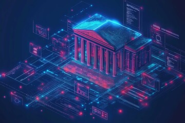 Wall Mural - digital rendering depicts a classical building with futuristic technology