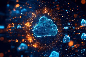 Wall Mural - glowing futuristic digital cloud with interconnecting network connections