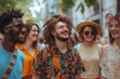 © Vision Nest - Diverse group of young friends having fun together outdoors in summer. Millennial student people laughing walking in city street enjoying day off. Youth community and friendship