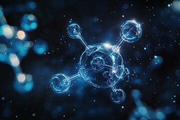 Wall Mural - molecular structures are depicted with transparent and glowing blue lines