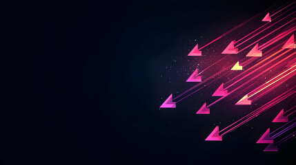 Dynamic Diagonal Pink And Purple Pixelated Arrows On Dark Background With Motion Blur And Light Trails Representing Speed And Progress In Digital