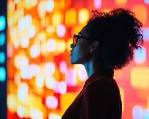 Leinwandbilder - Vibrant Digital Empowerment Diverse Millennial Professional in Futuristic Tech Environment - Innovative Leadership and Creative Visual Storytelling