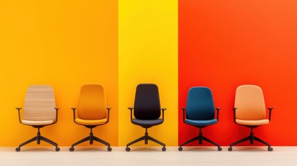 Aufkleber - Chromatic Workspace Evolution Ergonomic Office Chair Design Showcasing Diversity, Innovation, and Modern Workplace Aesthetics for Contemporary Professional Environments