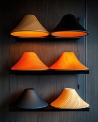 Aufkleber - Minimalist Illumination Design Sculptural Wood Grain Wall Sconces Showcasing Contemporary Nordic-Inspired Lighting Aesthetics in Warm Gradient Tones