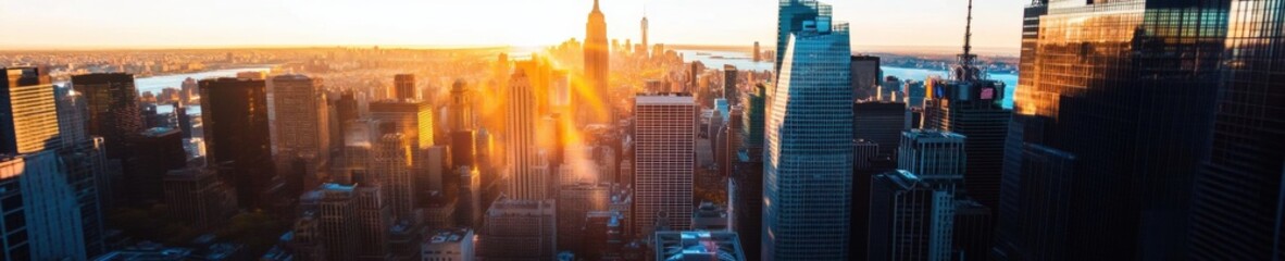 Aufkleber - Urban Resilience Panorama Golden Hour Aerial Cityscape Revealing Sustainable Design, Smart Infrastructure, and Future-Ready Metropolitan Innovation
