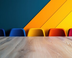 Aufkleber - Vibrant Workplace Design Minimalist Color-Block Seating Array Showcasing Modern Collaborative Aesthetics and Ergonomic Innovation in Dynamic Professional Environments