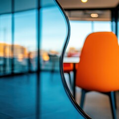 Poster - Fluid Transparency Next-Gen Corporate Design Showcasing Flexible Workspace Innovation with Curved Glass, Minimalist Ergonomics and Urban Architectural Aesthetics