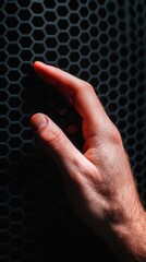 Aufkleber - Immersive Tech Interaction Sleek Minimalist Hand Gesture on Hexagonal Graphite Grid - Next-Gen Digital Interface Exploring Human-Technology Connectivity