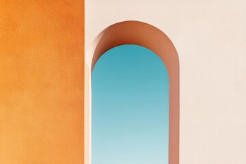 Poster - Minimalist Mediterranean Arch Warm Terracotta and Azure Geometric Design for Contemporary Interior Styling, Architectural Colour Trend Visualization